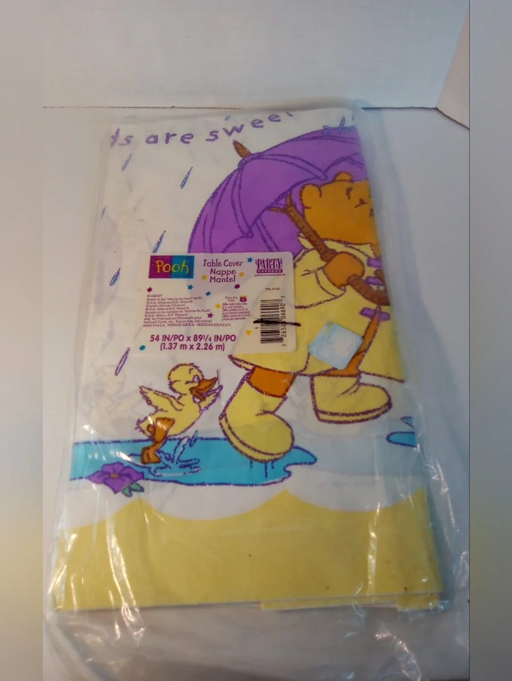 Vintage Winnie the Pooh Rainy Day Printed Baby Shower Paper Table Cover